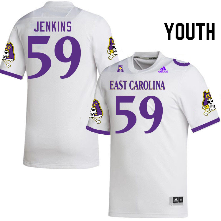 Youth #59 Demoris Jenkins ECU Pirates College Football Jerseys Stitched Sale-White